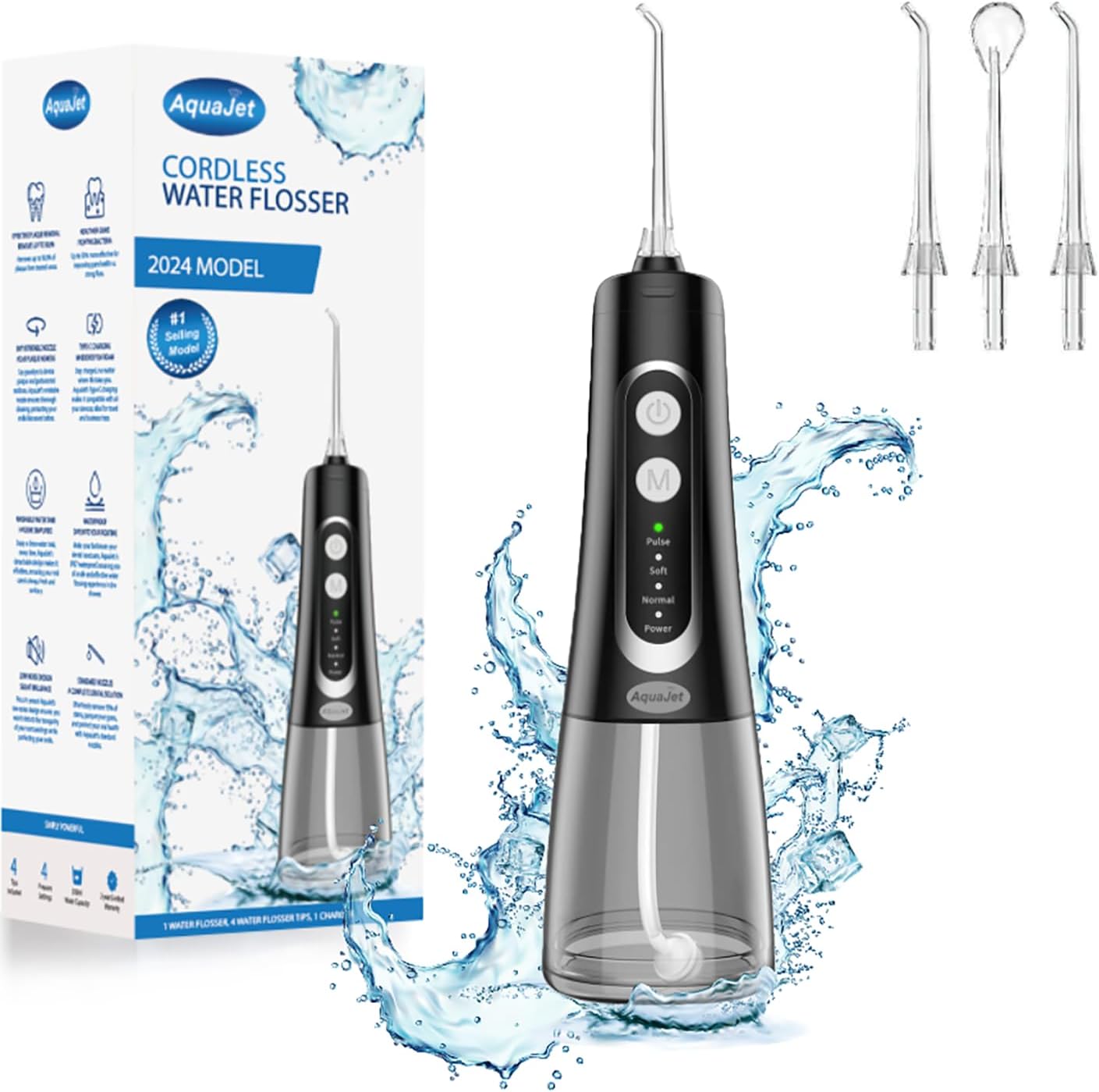 AquaJet Water Flosser 2024 New Dental Flosser Teeth Pick: Portable Cordless Oral Irrigator 300ML Rechargeable