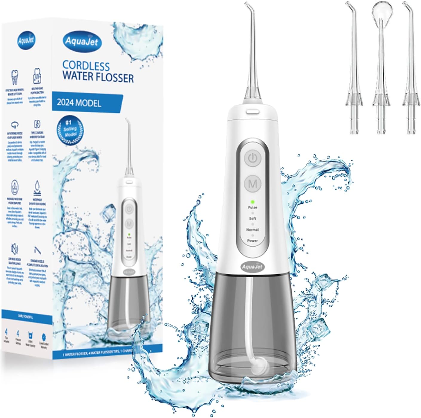 AquaJet Water Flosser 2024 New Dental Flosser Teeth Pick: Portable Cordless Oral Irrigator 300ML Rechargeable